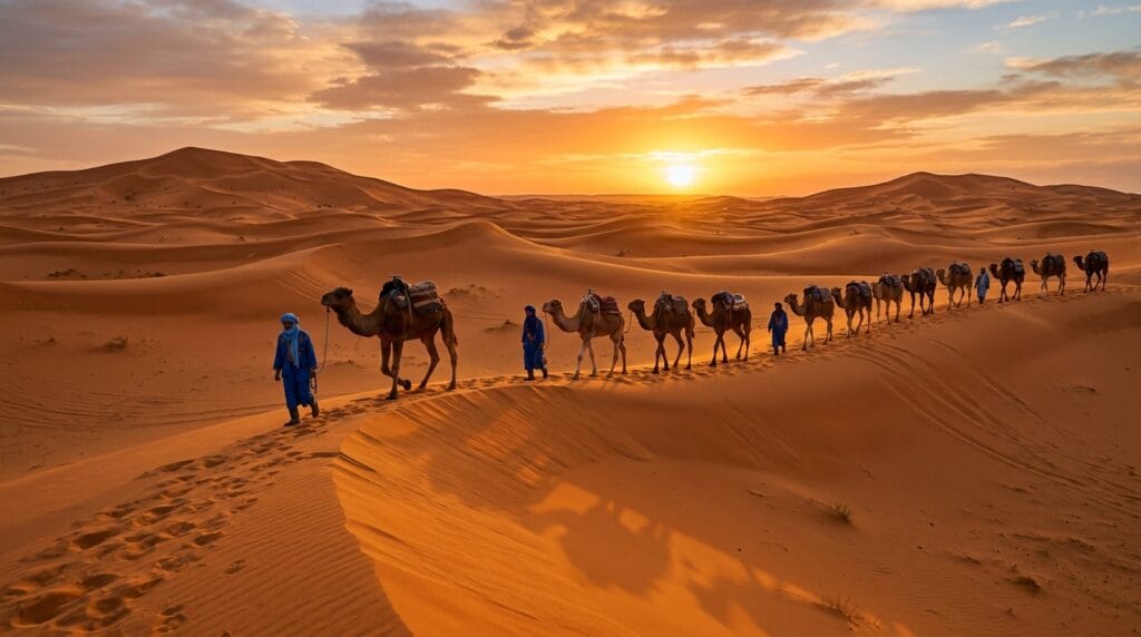marrakech merzouga sahara tour 2026 erg chebbi sand dunes camel caravan sunset