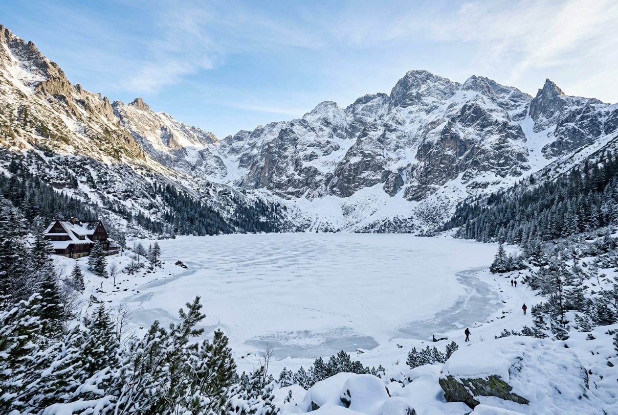 tatra mountains morskie oko frozen alpine lake winter hike krakow day trip 2026