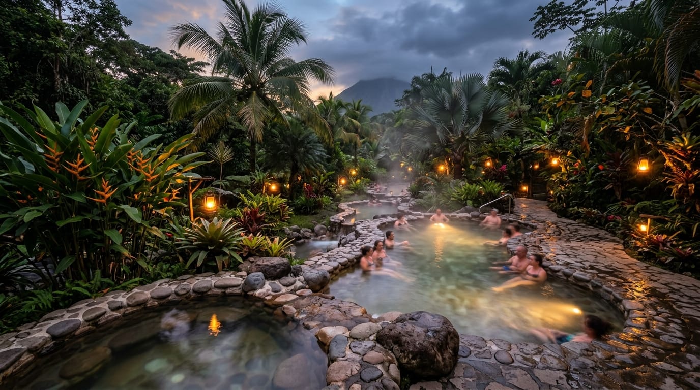 Thermal mineral hot springs pools in Arenal Costa Rica