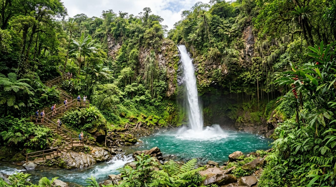 La Fortuna waterfall staircase descent in Arenal Costa Rica